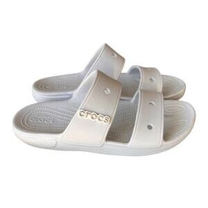 CROCS iconic comfort light gray waterproof slides logo men’s sz 8 women’s sz10